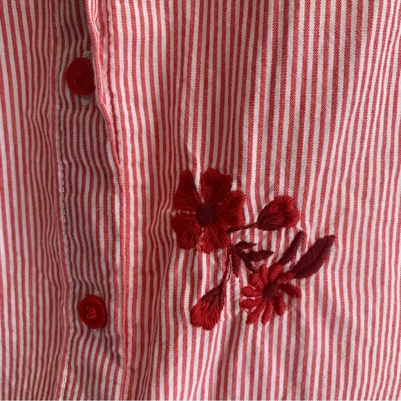 Primark Western Stripe Shirt Red & White Long Sleeve Button-Down Embroidery UK14 - Picture 8 of 13